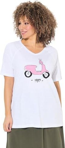 Ulla Popken - Shirt - Rosa - V-hals - Halve Mouw - Motiefprint