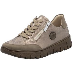 Rieker - Plateausneakers - Beige - Metallic - Laag - Ritssluiting en Vetersluiting