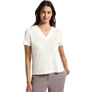 Street One - Damesshirt - Off-white - V-hals - Korte Mouwen - Zomerse Linnenlook