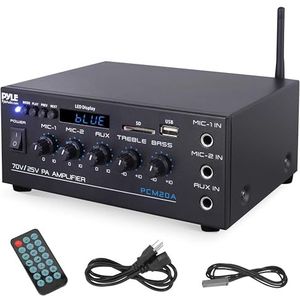 Pyle Bluetooth Audio Versterker Systeem - Draadloos - Stereo Versterker - Maximaal Vermogen van 200W - USB, SD, AUX, Microfooningang - Radio - LCD-Scherm - RCA