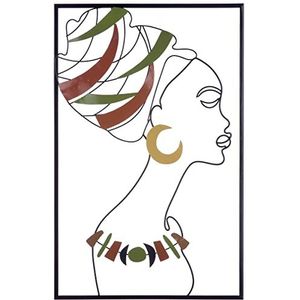 Casablanca wandreliëf ""Zola"" van metaal - vrouw met doek tulband ketting oorbel - wanddecoratie met zwart frame - 46 x 71 cm