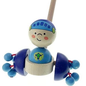 Hess houten speelgoed 14456 - schuiffiguur van hout, blauwe ridder, ca. 13 x 15 x 60 cm, kindvriendelijk speelgoed voor het duwen en trekken voor peuters