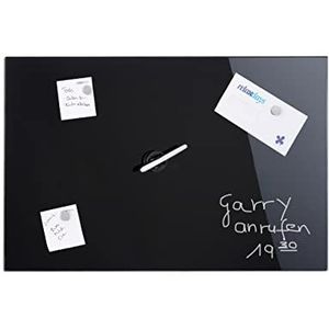 Relaxdays glassboard, incl. 3 magneten en marker, uitwisbaar, zonder lijst, magneetbord van glas, 80 x 50 cm, zwart