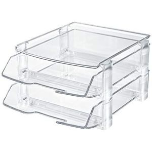 HAN Brievenbak-set WAVE EXCLUSIV – bureau-organizer, kantoorbenodigdheden, brievenmand, documentenvak, met 2 opbergvakken, 1042-23, transparant glashelder,