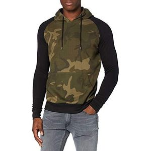 Urban Classics Camo Contrast Raglan Hoody voor heren, meerkleurig (Olive Camo/Black 1059), XL