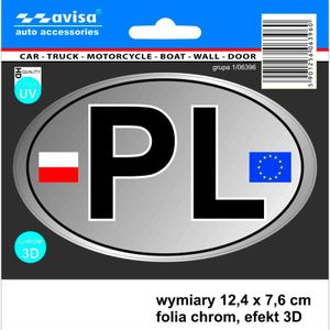 Autotattoo Sticker PL + Flags 3D Chrome - 12,4 x 7,6 cm