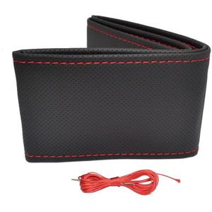 Universele Stuurwielhoes Classic - Zwart Geperforeerd PVC Leder + Rood Stiksel