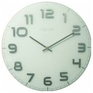 NeXtime Classy Large - Klok - Rond - Glas - Ø50 cm - Wit/zilver