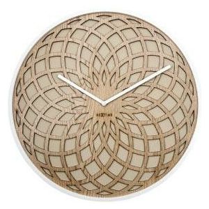 Wandklok NeXtime dia. 50 cm, hout & stof, beige, 'Sun Big' NE-3149BE