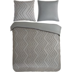 Cheqo® Luxe Microfiber Dekbedovertrek 200x220 cm - Taupe Zigzag Biezen - 2 Persoons - Oeko-Tex Gecertificeerd