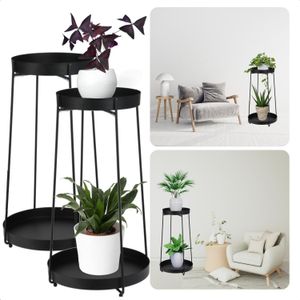 Cheqo® Plantenstandaard Set - Stijlvolle Zwarte Standaards - 46 + 58 Cm - Draagvermogen 8 kg - Bijzettafel Set - Voor Woonkamer - Keuken - Badkamer - Slaapkamer - Hoogwaardig Staal - Krasbestendig - Plantenrek - Bloemstandaard - Plantentafel - Set van 2