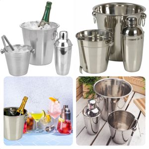 Cheqo® RVS Barset - Champagnekoeler, IJsemmer, Cocktail Shaker & Ijsblokjestang - Champagne Koeler - Wijn Koeler - Cocktailset