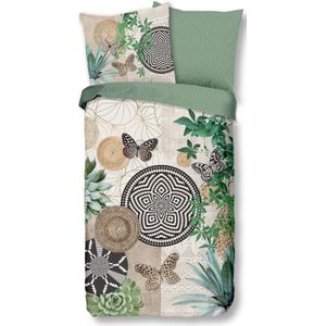 Cheqo® Luxe Satijnen Dekbedovertrek 155x220 cm - Mandala's, Cactussen en Vlinders Print - Multi - 1 Persoons - 100% Katoen-Satijn