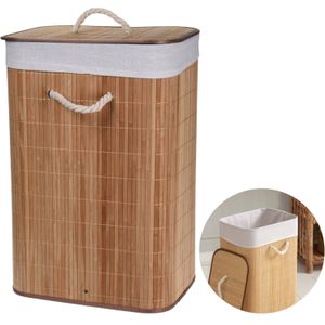 Cheqo® Opvouwbare Wasmand - Linnenmand - Wasbox - Wassorteerder - Laundry Basket - Wasmand Opvouwbaar - Bamboe - 40x30xH60cm