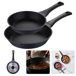 Cheqo® Koekenpannenset - 2 Delige Set -  20 & 24 cm - Extra Diep - Non-Stick - Voor Alle Warmtebronnen - Vaatwasserbestendig - PFOA Vrij - Soft Touch Handvat - Ideaal voor Groenten, Vlees en Vis - Bakpan - Inductie - Gelijkmatige Warmteverdeling