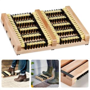 Cheqo® Voetenveger Met Borstels - Antislip Schoenborstelmat - Borstelmat - Deurmatten - Schoenborstel Mat - 25x26 cm - Hout