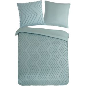 Cheqo® Luxe Microfiber Dekbedovertrek 135x200 cm - Zigzag Biezen - Groen - 1 Persoons - Oeko-Tex Gecertificeerd