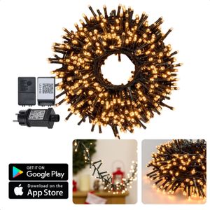 Cheqo® Clusterverlichting met App - Smart Kerstverlichting - Kerstboomverlichting - 560 LED - Extra Warm Wit - Micro Cluster App Bediening - 3m Groen Snoer - IP44 Adapter - Binnen & Buiten - 8-Functies Controller - Dimmen en Timer