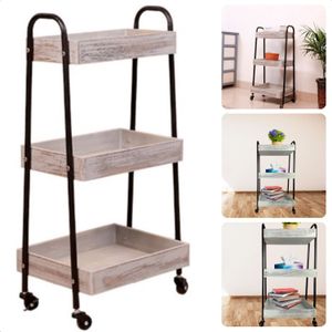 Cheqo® Trendy Keukentrolley - Keukenrek - Keukenkast - Serveerwagen - Opbergtrolley met Schappen en Wielen - Hout en Metaal - Verrijdbare Opbergtrolley