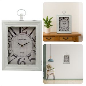 Cheqo® Klok - Wandklok - Tafelklok - London Klok - 30x24x6cm - Wit