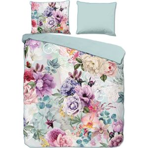 Cheqo® Luxe Satijnen Dekbedovertrek 240x220 cm - Bloemenprint - Multicolor - 2 Persoons - 100% Katoen-Satijn