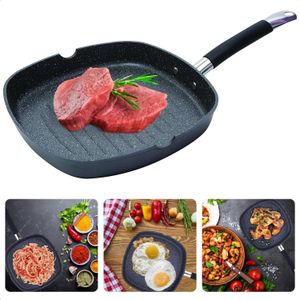 Cheqo® Inductie Grillpan - Aluminium - Krasvast - RVS Handgreep - PFOA-vrij - 28cm - Voor Alle Warmtebronnen - Bakpan - Koekenpan - Turbo Functie - Siliconen - Gelijkmatige Warmteverdeling - Lange Levensduur