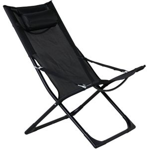 Seville tuinligstoel, opvouwbare strandstoel zwart.
