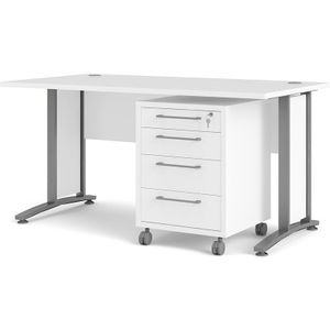 Prisme Bureau met verrijdbaar onderstel, wit