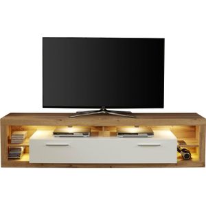 Rock TV-meubel 200 cm 1 vouwbaar, 4 open vakken Wotan eiken decor, wit, wit hoogglans.