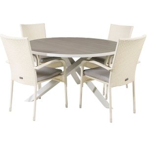 Parma tuinmeubelset tafel Ã˜140cm en 4 stoel Anna wit, grijs.