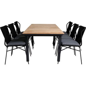 Mexico tuinmeubelset tafel 90x160/240cm en 6 stoel Julian zwart, naturel.