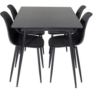 SilarBLExt eethoek eetkamertafel uitschuifbare tafel lengte cm 120 / 160 zwart en 4 Polar eetkamerstal zwart.