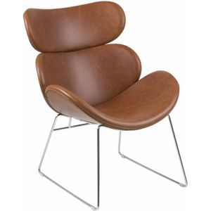 Cazy fauteuil kunstleer vintage cognac bruin - chromen onderstel