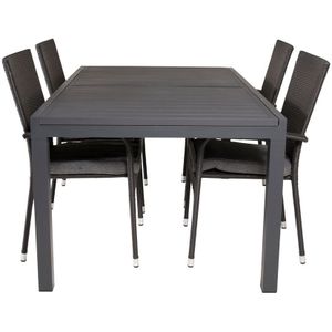 Marbella tuinmeubelset tafel 100x160/240cm en 4 stoel Anna zwart.