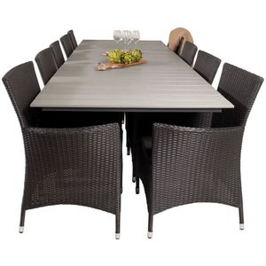 Levels tuinmeubelset tafel 100x229/310cm en 10 stoel Knick zwart, grijs.