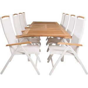 Panama tuinmeubelset tafel 90x160/240cm en 8 stoel Panama naturel, wit.