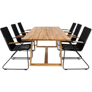 Plankton tuinmeubelset tafel 100x220cm en 6 stoel armleuning Bois zwart, naturel.