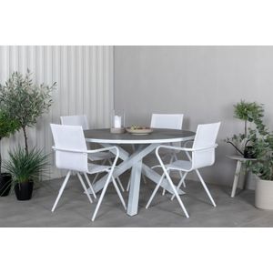 Parma tuinmeubelset tafel Ø140cm en 4 stoel Alina wit, grijs.