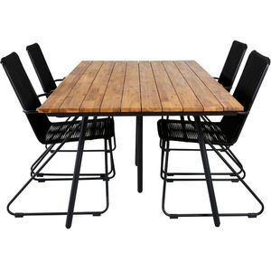 Chan tuinmeubelset tafel 100x200cm en 4 stoel armleuning Bois zwart, naturel.