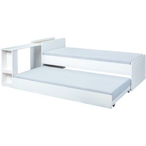Negras bed en uitschuifbaar bed incl. 2 lattenbodems, 1 uitschuifbaar bureau met 2 vakken wit.