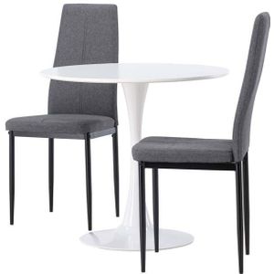 Hamden eethoek tafel wit en 2 Petra stoelen grijs.