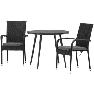 Break tuinmeubelset tafel 90x90cm, 2 stoelen Anna, zwart,zwart.