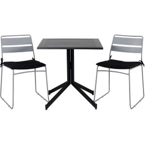 Way tuinmeubelset tafel 70x70cm en 2 stoel Lina grijs, zwart.