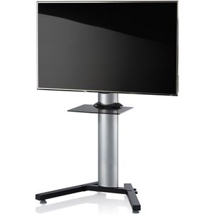 StadinoMini TV-meubel met V-voet en 1 glazen legger, Zilverkleurig, zwart glas.
