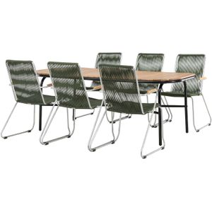 Holmbeck tuinmeubelset tafel 90x200cm naturel, 6 stoelen Bois groen.