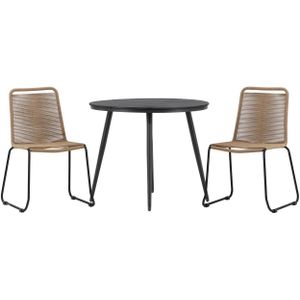 Break tuinmeubelset tafel 90x90cm, 2 stoelen Lindos, zwart,bruin.