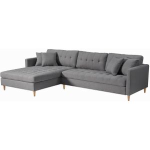 Marino Deluxe bank met chaise longue rechts of links gedraaid met kussens stof grijs.