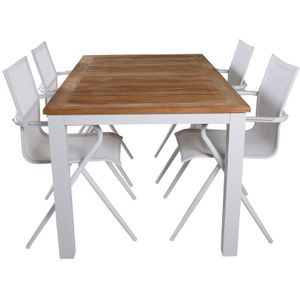 Panama tuinmeubelset tafel 90x152/210cm en 4 stoel Alina wit, naturel.