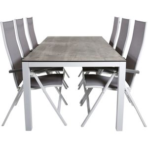 Llama tuinmeubelset tafel 100x205cm en 6 stoel L5pos Albany wit, grijs, crÃ¨mekleur.