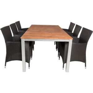 Zenia tuinmeubelset tafel 100x200cm en 6 stoel Knick zwart, naturel, zilver.